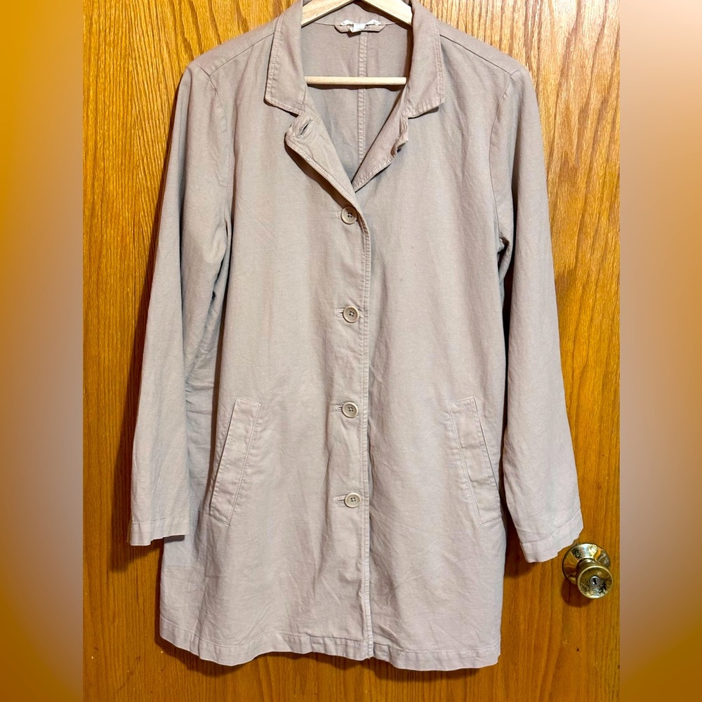 Eileen Fisher sz med beige canvas button basic jacket ladies organic cotton